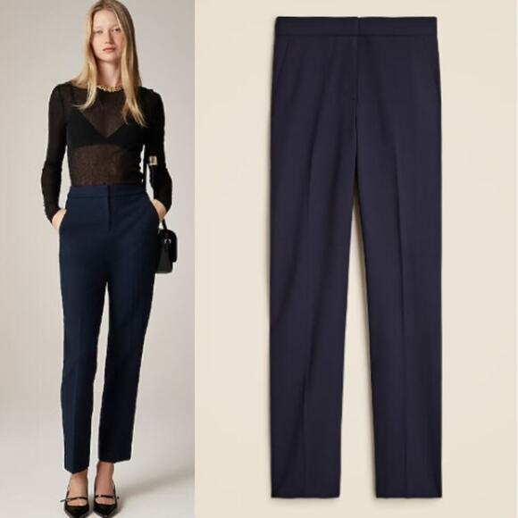 JCrew Full-Length Kate Straight Pant Italian BiStretch WoolBlend Navy Sz P12 NWT - Picture 1 of 3